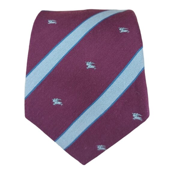 BURBERRYS Red Striped Monogrammed Logo Silk Blend Tie ENGLAND 56"/ 3.1" EC - Picture 1 of 10